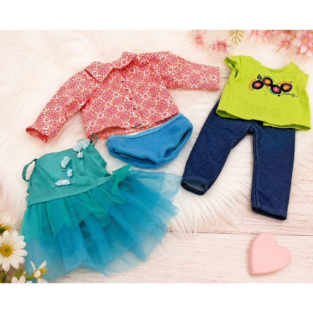 American Girl Doll Clothes Set 18" Tulle Dress Ballerina Jeans & Tops lot of 5